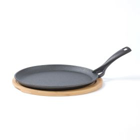 HAWOK Cast Iron Fajita Skillet Japanese Steak Plate with Handle and Bamboo Tray