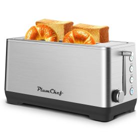 4-Slice Toaster, Extra Wide Long Slot Toaster, 6 Browning Settings, Bagel/Defrost/Reheat Functions, Removable Crumb Tray, Upgraded Stainless Stee