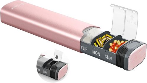 Metal Weekly Pill Organizer, Aluminum Daily Pill Box(Spare Gasket Provided),7 Day Pill Case Travel Medicine Organizer