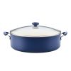 Easy Clean 14 Inch Ceramic Nonstick Large Family Pan / Saute Pan with Glass Lid, 10.5 Quart Capacity, Dishwasher Safe, Blue
