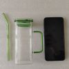 1 Pcs Green Glass Straw Cup, 6 Colors Square Glass Cup With Straw And Lid, High Borosilicate Glass Cup, Milk Cup, Juice Cup, Cold Drink Cup
