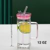 1 Pcs Green Glass Straw Cup, 6 Colors Square Glass Cup With Straw And Lid, High Borosilicate Glass Cup, Milk Cup, Juice Cup, Cold Drink Cup