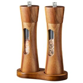 Pepper Grinder Pagoda-shaped Wooden Kitchen Pepper Mill (Type: Double+Base, Color: Natural)