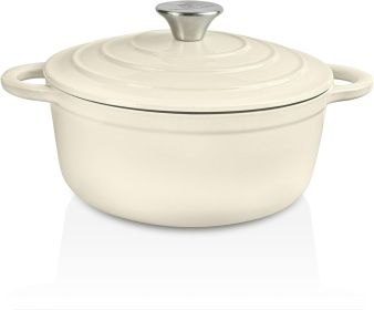 4.5 QT Cast Iron Dutch Oven, Enamel Coated Cookware Pot with Self Basting Lid for Home Baking, Braiser, Cooking, Aqua (Color: White)